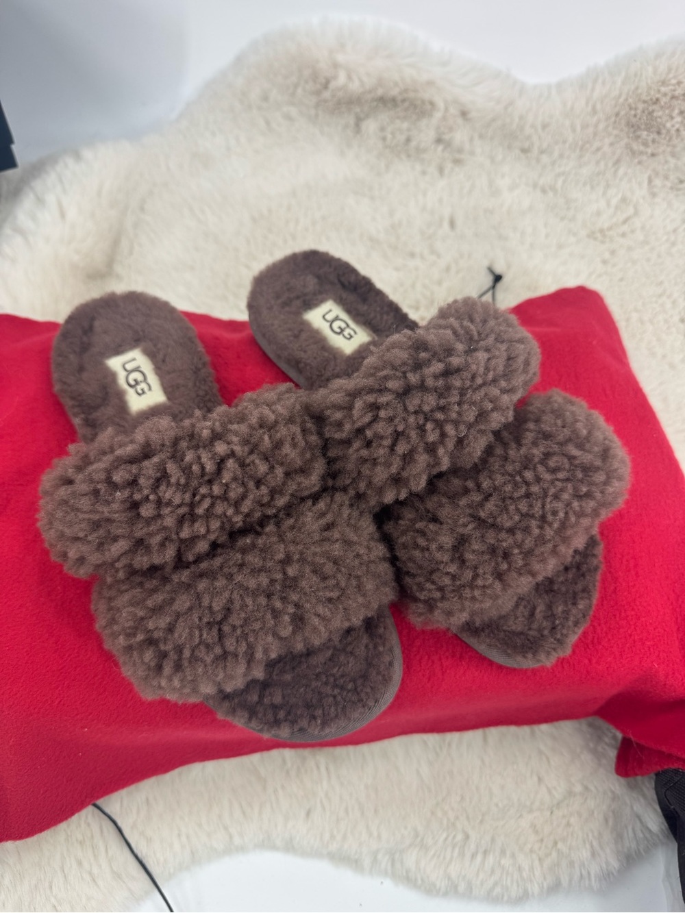 UGG Kids Chocolate Brown Shearling Double-Band Slides